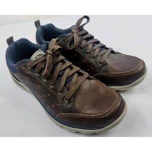 Skechers Mens 10M Relaxed Fit Memory Foam Brown Leather Lace Up Casual Shoes EUC